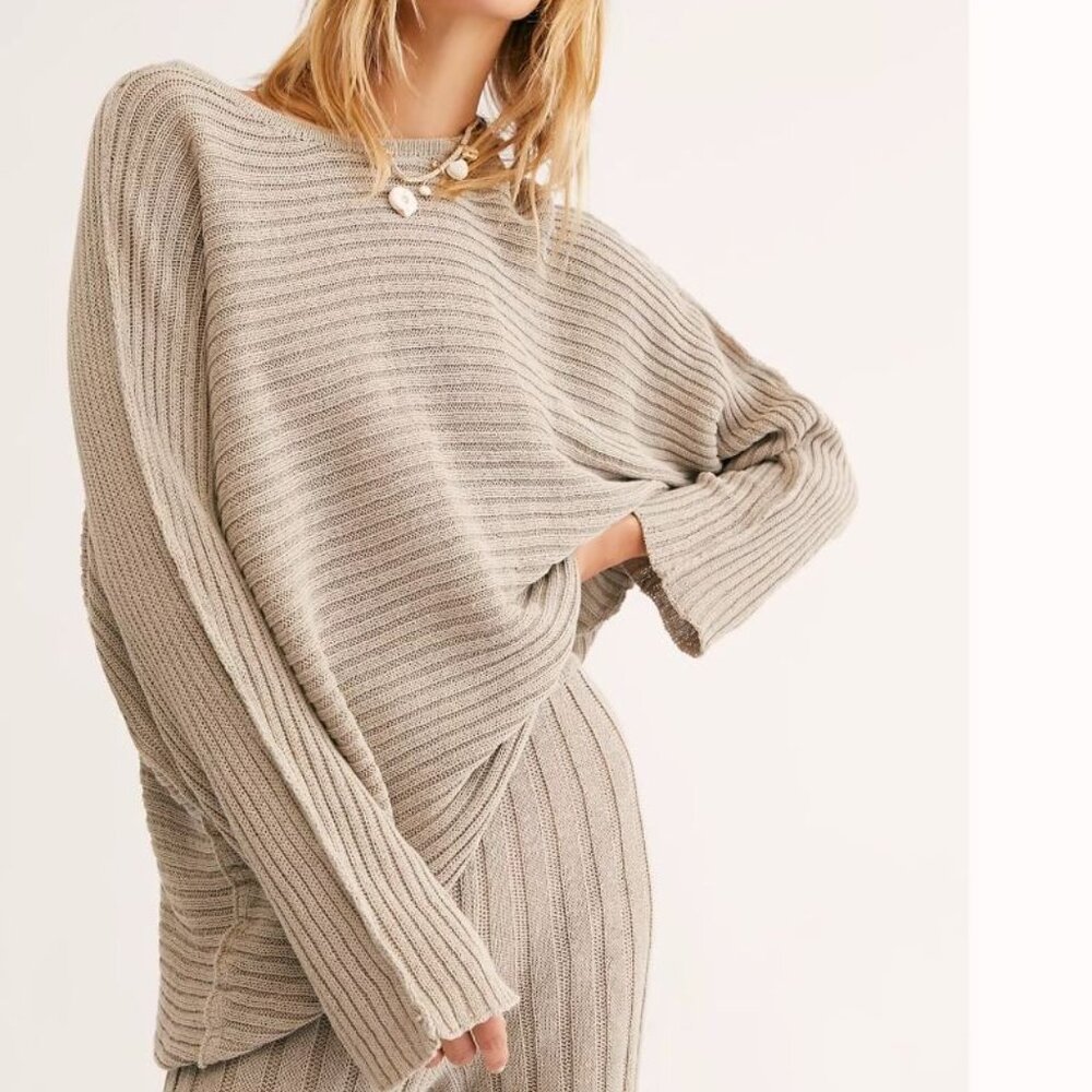 Free People Beach | Oversized Imogene Sweater Top / Swim Coverup Tan | Small